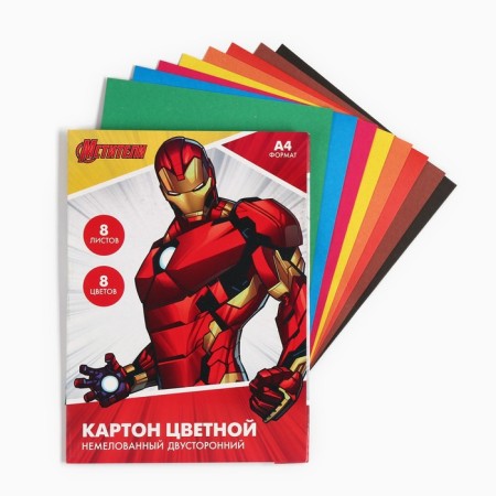Cardboard Color, A4, 8 sheets, 8 colors, non -mercenary, bilateral, in the folder, 220 g/m², Avengers-1