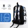 A backpack with a zipper, 3 outer pockets, black/blue/beige color