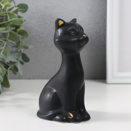 Souvenir Ceramics "Black Cat with Golden Nose" Matte 6x5x13 cm-1