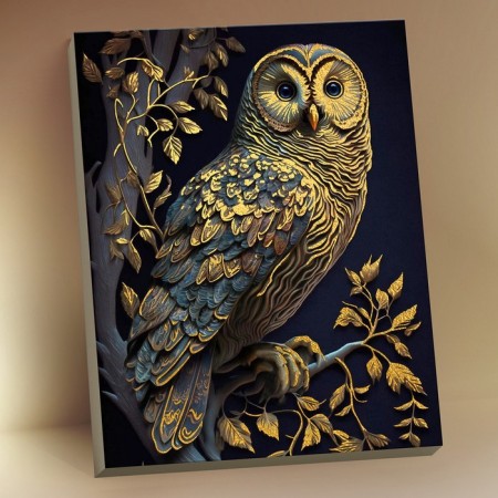 Picture on numbers with a “golden owl” of 18 colors, 40 × 50 cm