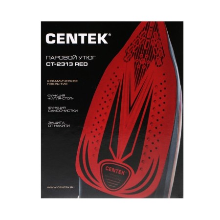 Iron Centek CT-2313, 2600 W, 350 ml, ceramics, drop-stop, steam. blow, self -cleaning, red-9