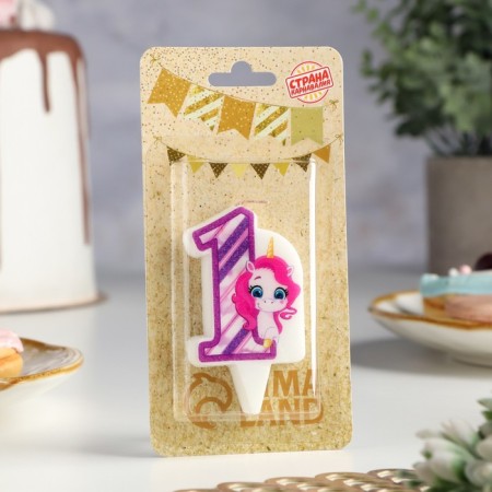 Candle in the Cake "Unicorn", number 1, purple, 6.5 cm-1