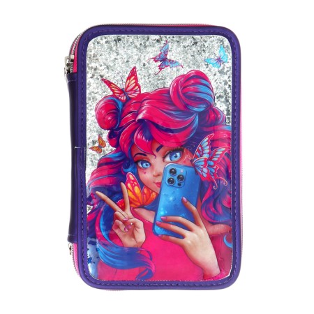 Penal 2 sections, 130 x 205 mm, artificial leather, Phoenix "Girl with phone"-1