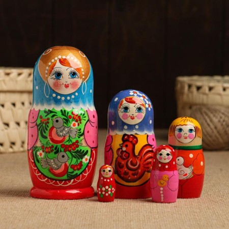 Matryoshka "Compound", birds, 5 puppet, 15 cm, mix-4