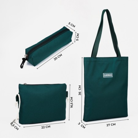Set of backpacks on lightning from textiles, chopper, bag, pencil case, green color-2