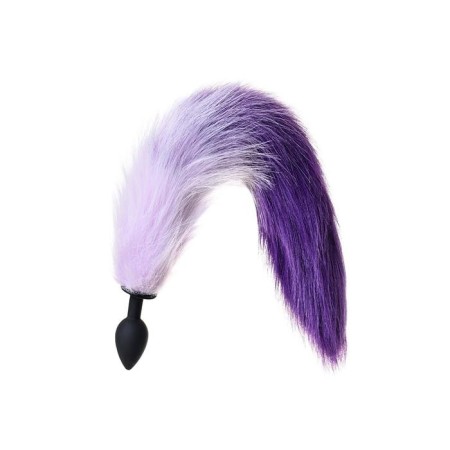 Anal plug with a white-violet tail, silicone, black color, 45 cm, d = 2.7 cm-2