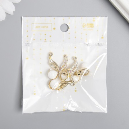 Decor for creativity metal, rhinestones "shy peacock" gold 1.4x2.5 cm-2