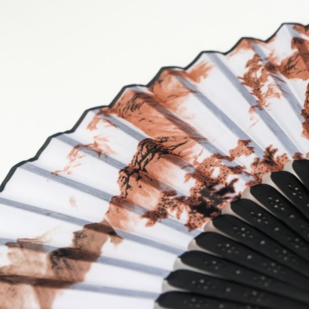 Fan bamboo, textile h = 21 cm "Foggy mountains" white, with a brush-3