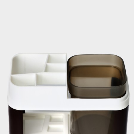 A stand for toothbrushes and paste with one glass, 15 × 7 × 12 cm, the color of coffee with milk-7