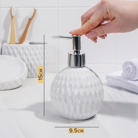 A set of accessories for the bathroom "Camelia", 4 items (450 ml dispenser, soap dish, 2 glasses), white color-2