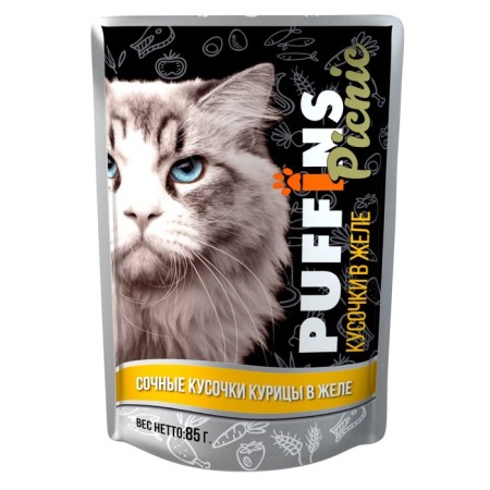 Wet food "Puffins Picnic" for cats, chicken in jelly, 85 g