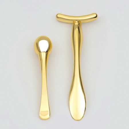 Massagers for the face and neckline, set - 2 pcs, golden color-2