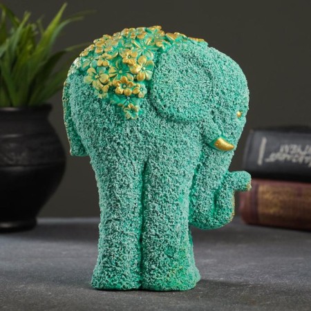 Figure "Elephant from flowers" turquoise with gilding 18x12x10cm