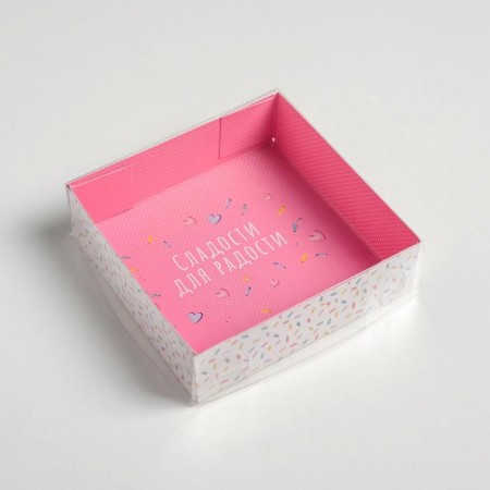 Confectionery packaging, Makarun box with PVC lid, “sweets for joy”, 12 x 12 x 3 cm-1