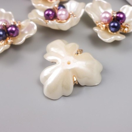 Decor for creativity plastic "White violet" mother of pearl, pearls 3.8x3.5x1.2 cm-1