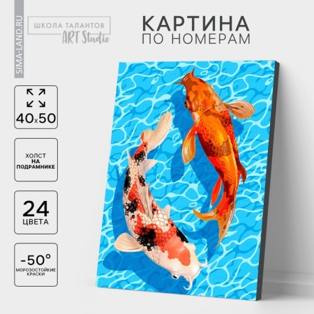 Picture on numbers on a canvas with a subframe of "carp in water", 40 x 50 cm