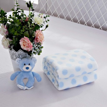 Baby plaid with a toy, size 90x120 cm, blue color