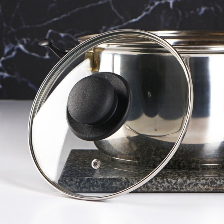 Glass cover for pans and pots "Dolyana", D = 18 cm, stainless rim, plastic handle-2