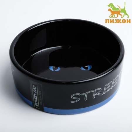 Ceramic bowl "Black cat" 300 ml 12.5 x 4.5 cm, black and blue-1