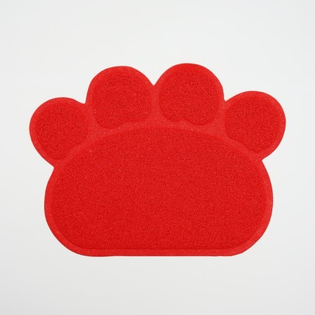 2-in-1 rug for a bowl/animal toilet "Paw", 40 x 30 cm, red-2