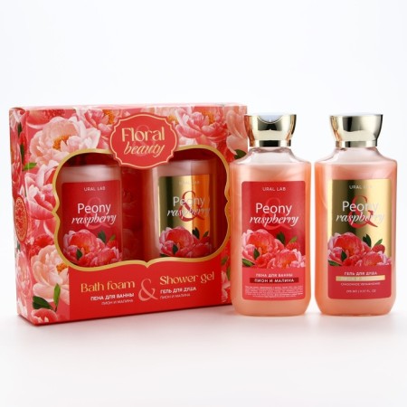 Pony Raspberry Gift Cosmetics Set, shower gel and bath foam 2 x 295 ml, Floral & Beauty by Ural Lab-1