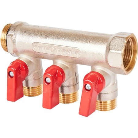 Collector Stout SMB 6210 341203, 1/2 ", 3 exits, with ball valves 3/4", red pens