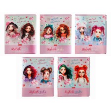 A notebook of 48 sheets in the Stylish Girls cage, cover coated cardboard, metallized cardboard, selective varnish, block 65 g/m2, mix