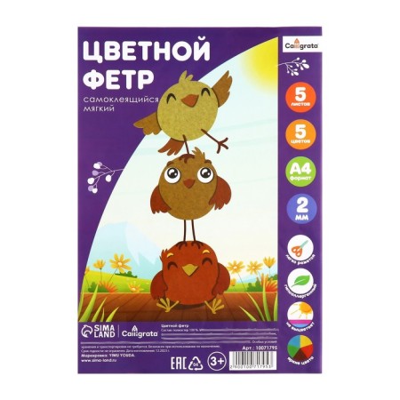 Color felt set, thick-2 mm, A4 format, soft, 5 sheets, 5 colors, bright colors-4