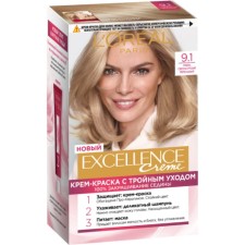 Крем-краска для волос L'Oreal Excellence Creme, тон 9.1 очень светло-русый пепельный