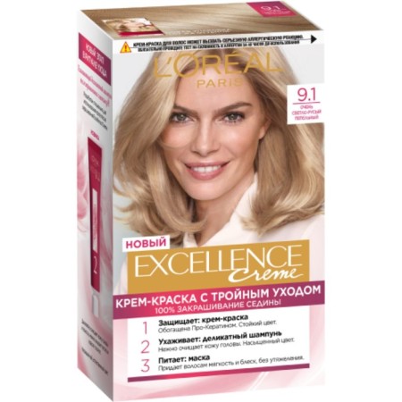 Hair Cream L’Oreal Excellence Creme, tone 9.1 Very light blond ash