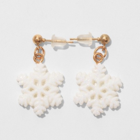 Earrings "New Year" snowflakes shiny, white color in gold-2
