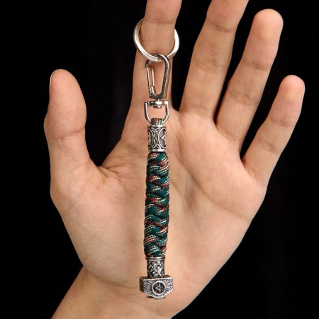 A keychain - a launcher for a knife "rune tourisaz" from a paracord, camouflage, 13 cm
