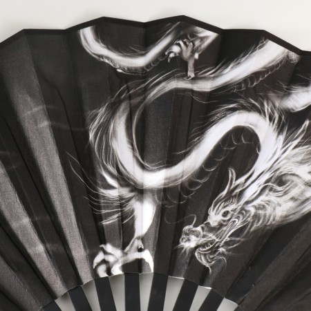 Fan plastic, textile h = 27 cm "Chinese dragon" black, with a brush-1