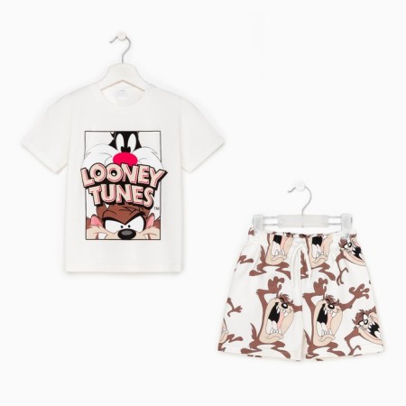 Kit for children (T-shirt, shorts) Looney tunes, white color, height 86-92 cm (1-2)