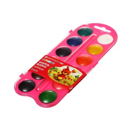 Honey watercolor ZHK "Flower", 12 colors, pink plastic case, without brush-7