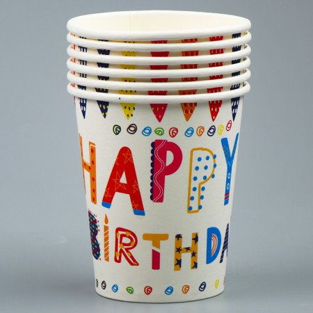 Paper glasses "Happy birthday", 6 pcs.