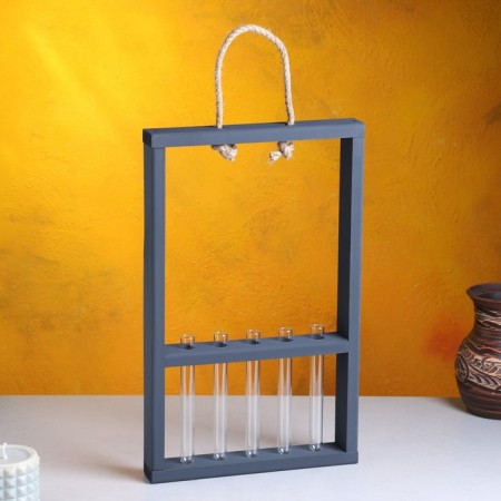 Kashpo wooden 26 × 5 × 40 cm with 5 flasks 15 cm "Extra Slim frame", we give black beautifully-1