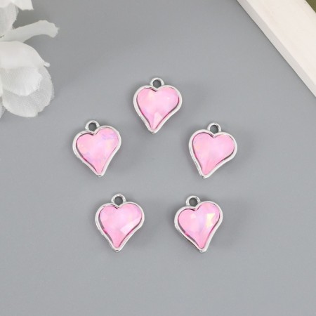Decor for creativity metal, rhinestones "heart" pink 1.6x1.4 cm-2