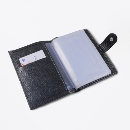 Cover for auto documents and button, department for passport, bills, cards, black color-1