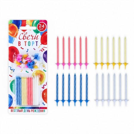 Candles for the cake, multi -colored, 24 pcs., 7 x 17 cm.-5