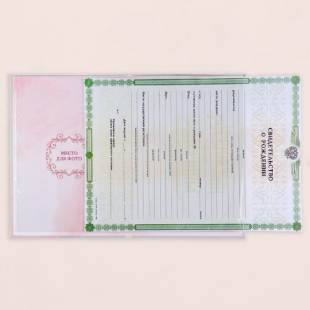 Folder for birth certificate "For a girl" Pink tone, A5-3