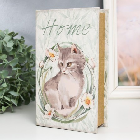 Safe Brush Tow to the leatherette "Gray kitten with flowers" 21x13x5 cm-1
