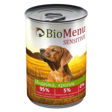 Canned food Biomenu Sensitive for dogs turkey/rabbit 95%-Miyaso, 410g