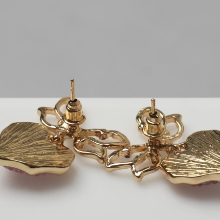 Earrings Metal "Hearts" pink insert, color gold-2