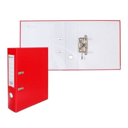 A4, 75 mm registrar, calligrata, PVC, embossing "Len", metal edging, pocket for a spine, collected, red, mix
