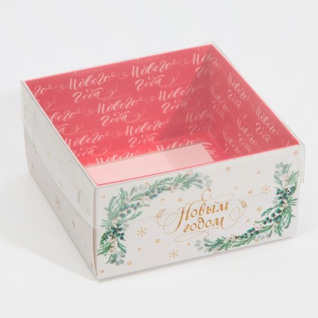 Box for confectionery with PVC cover "Pattern", 12 x 6 x 11.5 cm, New Year-1