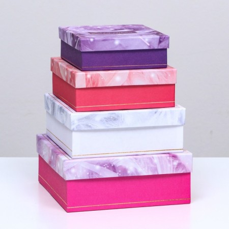 Set of square boxes, 4 in 1 "feathers", 20 x 20 x 8 cm- 14 x 14 x 5 cm-1