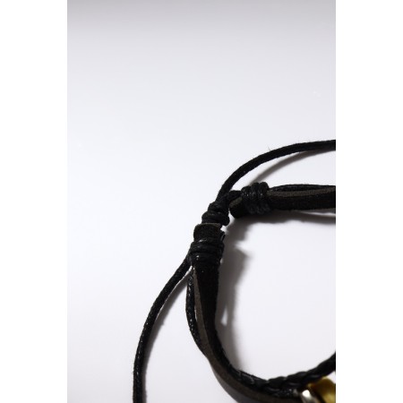 Bracelet Leather "Flower with an asterisk" hippie, color brown-black, 6 cm-3