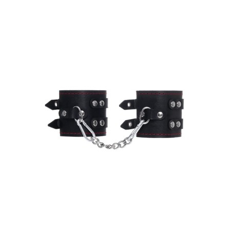 Handcuffs with two belts and black Pecado BDSM lining, genuine leather, black-1