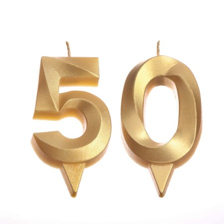 Candle in the cake jubilee "line" (set 2 in 1), number 50, gold metallic, 6.5 cm-2